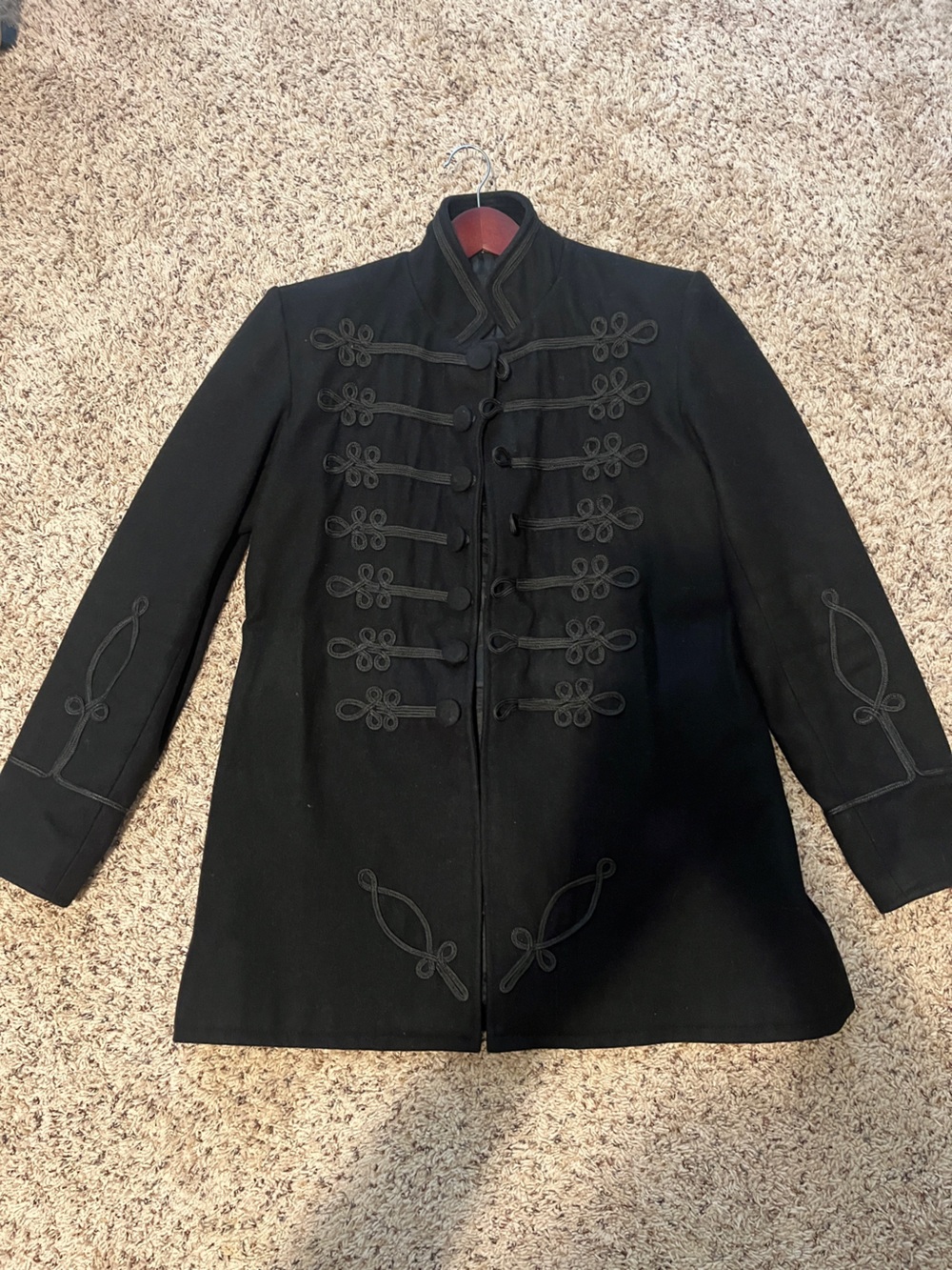Black Embroidered Military-Style Hungarian Hussar Jacket.
